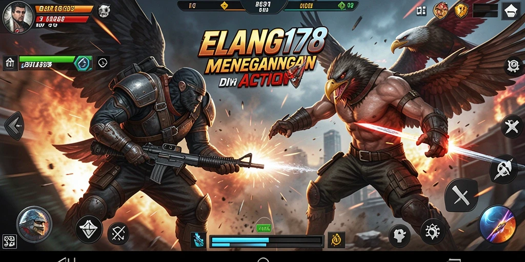 Tangkapan layar gameplay ELANG178 dengan aksi menegangkan di arena.